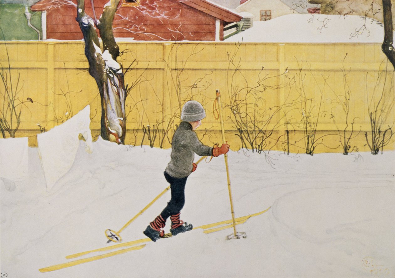 Hiihtäjä, n. 1909 tekijältä Carl Larsson