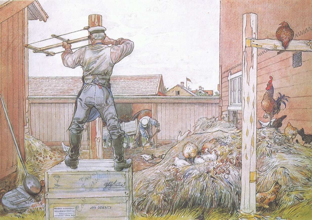 Kuko lauloi koko ajan, kun Elfstrom sahasi ja vasaroi tekijältä Carl Larsson