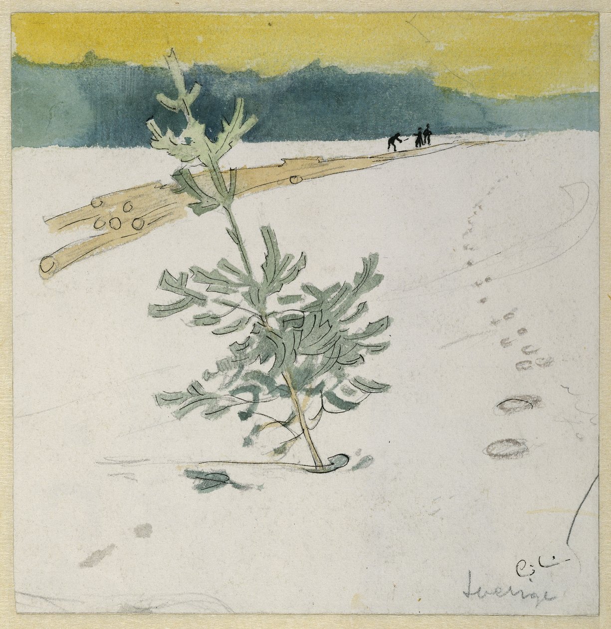 Talvimaisema (kynä ja muste wc:llä paperilla) tekijältä Carl Larsson