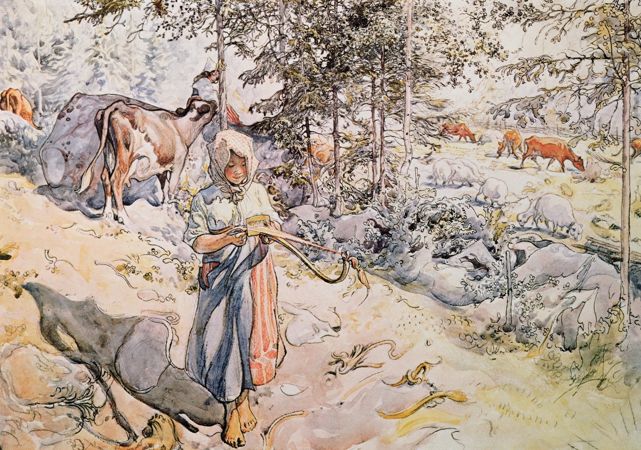 Nuori tyttö kudonta, 1905 tekijältä Carl Larsson