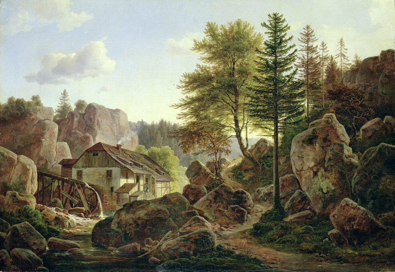 Vesimylly Vosgesissa lähellä Ribanvilleä, 1836 tekijältä Carl Morgenstern