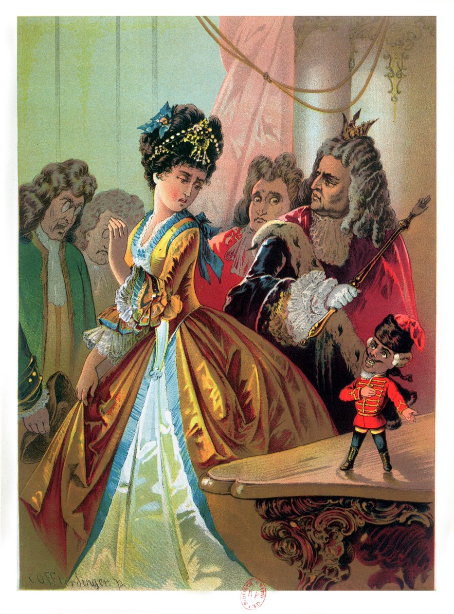 Vanha kuningas ja pähkinänsärkijäprinssi, kuvitus E.T.A.:n teoksesta Pähkinänsärkijä. Hoffman (1776-1822) 1883 tekijältä Carl Offterdinger