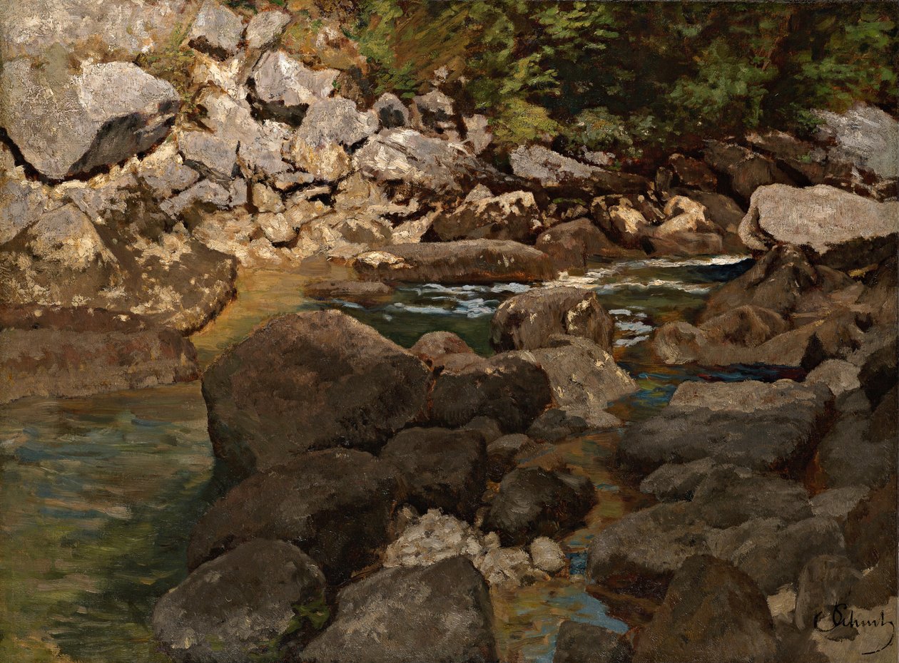 Mountain Stream lohkareilla tekijältä Carl Schuch