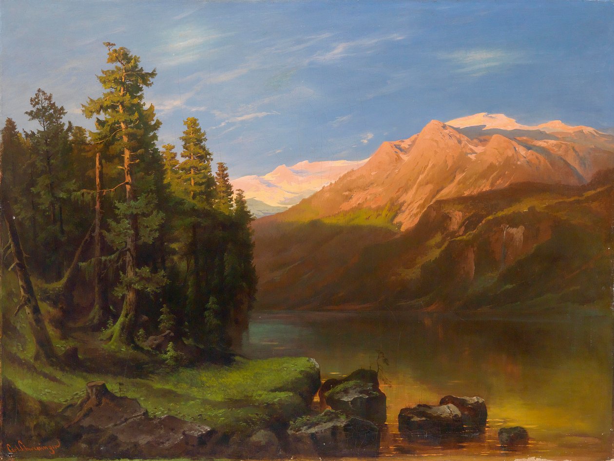 Suuri maisema auringonlaskussa tekijältä Carl Schweninger sen.