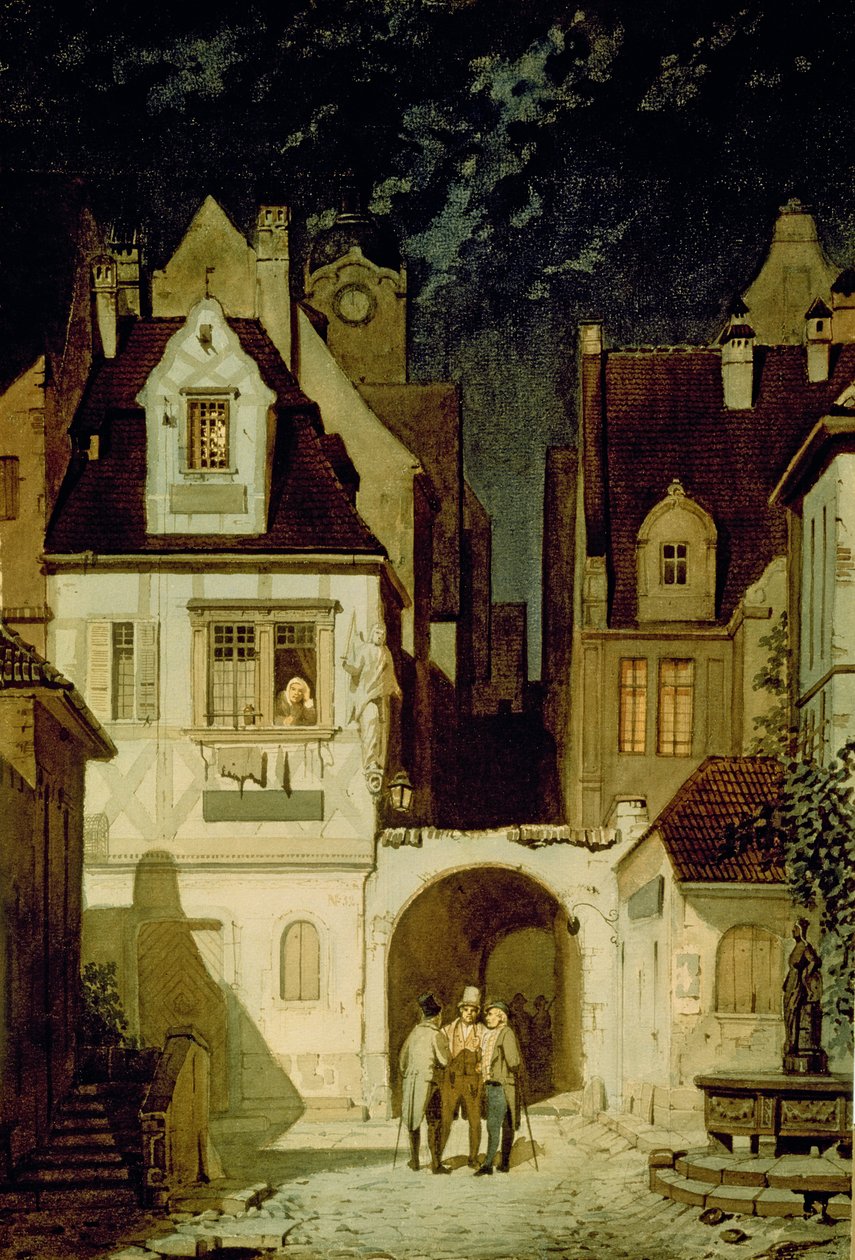 Saksalaisen kaupungin kulma Moonlightissa tekijältä Carl Spitzweg