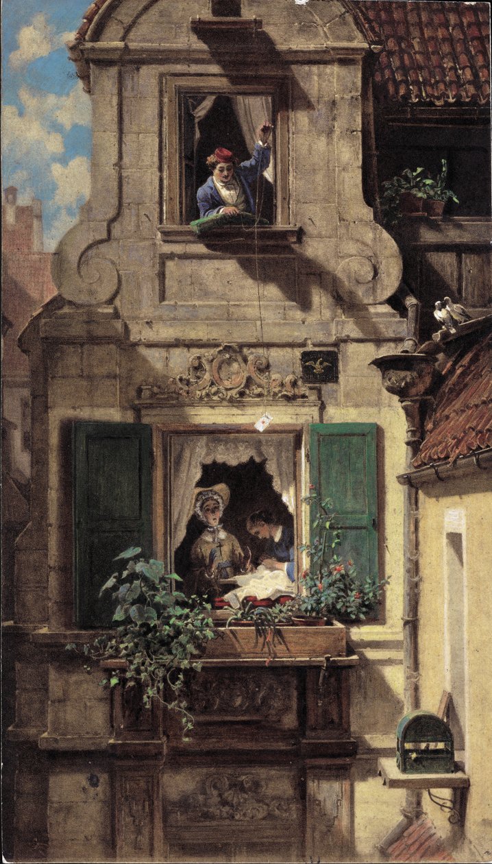 The Intercepted Love Letter, n. 1855-1860 tekijältä Carl Spitzweg