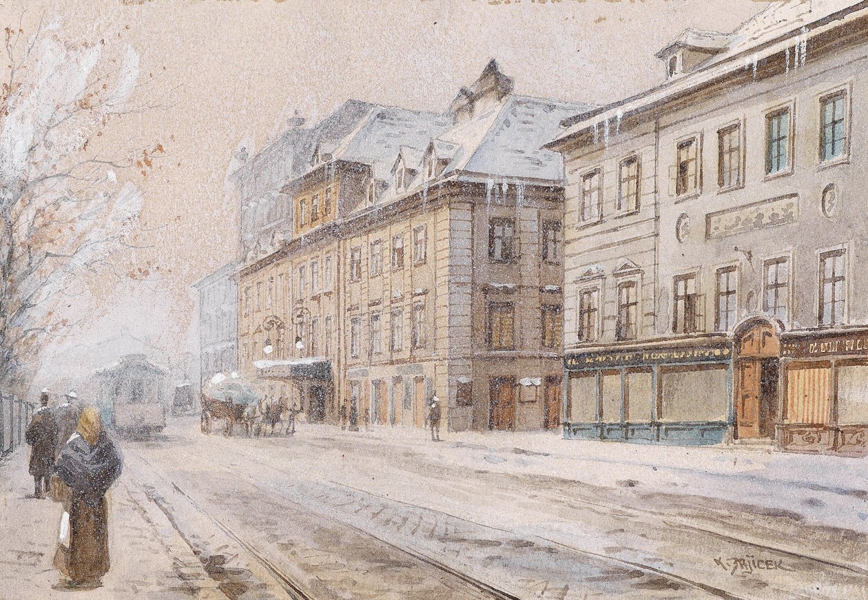 Das Theatre an der Wien im Winter tekijältä Carl Wenzel Zajicek