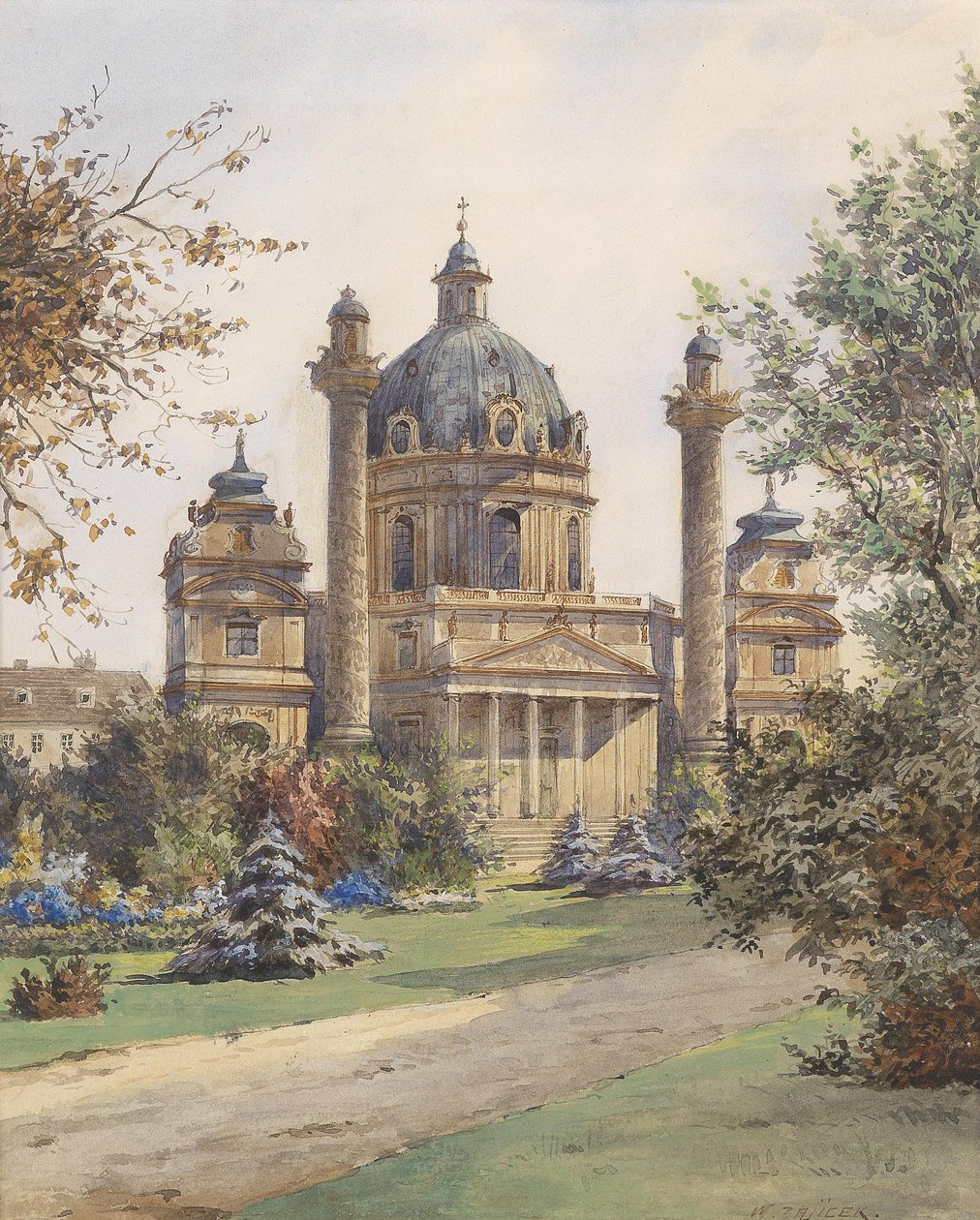 Die Karlskirche Wienissä tekijältä Carl Wenzel Zajicek