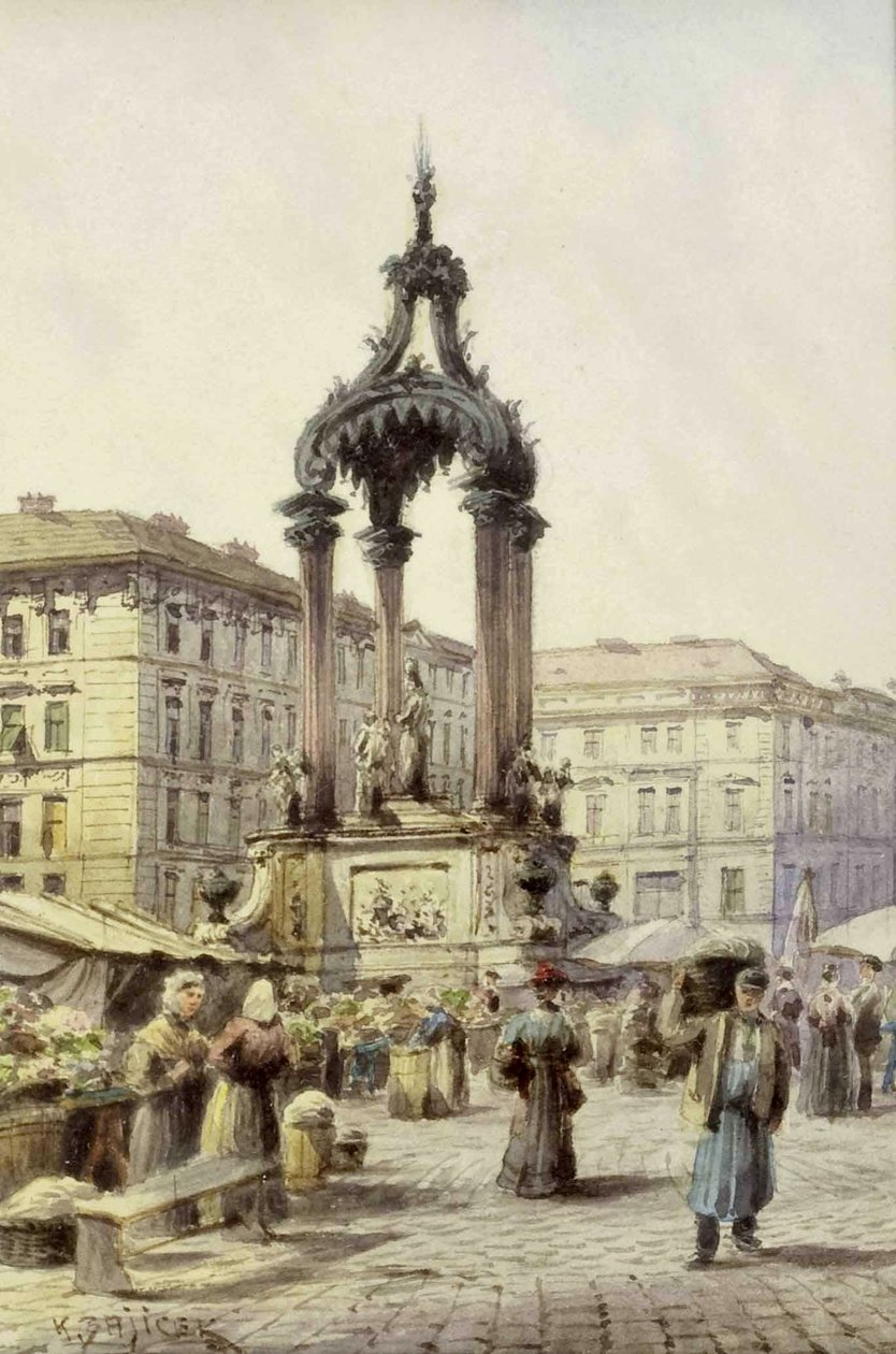 Reges Treiben am Hohen Markt Wienissä tekijältä Carl Wenzel Zajicek