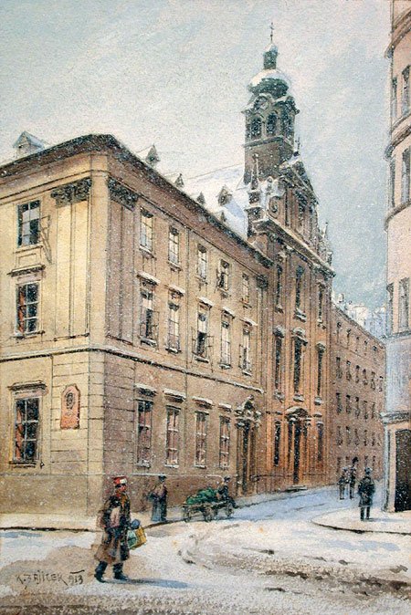 Verschneite Johannesgasse Ursulinenkloster tekijältä Carl Wenzel Zajicek