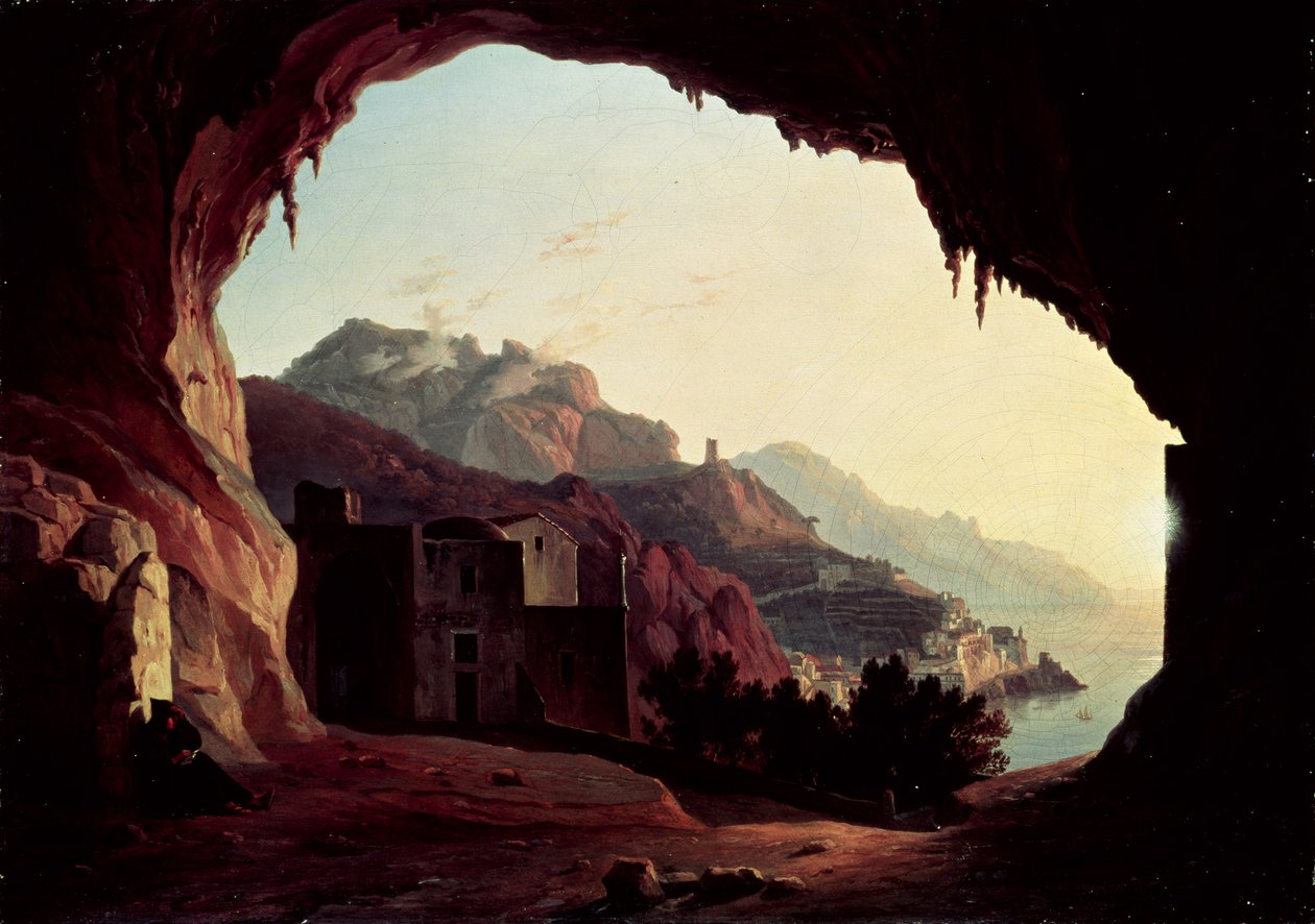 Luola lähellä Amalfia, noin 1828 tekijältä Carl Wilhelm Goetzloff