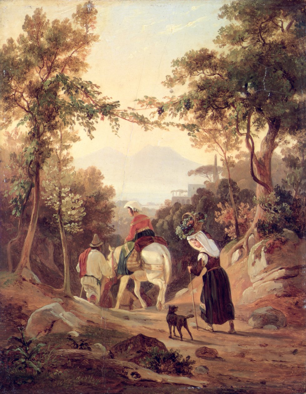 Italian maisema talonpoikien kanssa, n. 1845 (öljy puulle) tekijältä Carl Wilhelm Goetzloff