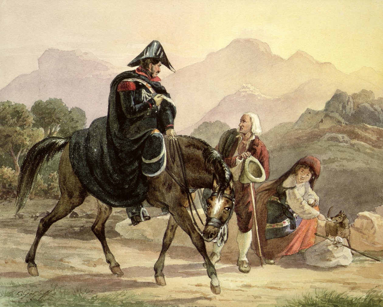 Ratsastettu italialainen poliisi maaseudun kansan kanssa, n. 1830 tekijältä Carl Wilhelm Goetzloff