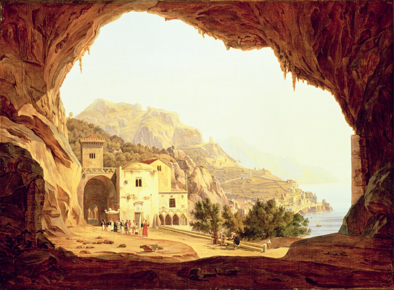 Näkymä luolasta Amalfin rannikon yli, n. 1842 tekijältä Carl Wilhelm Goetzloff