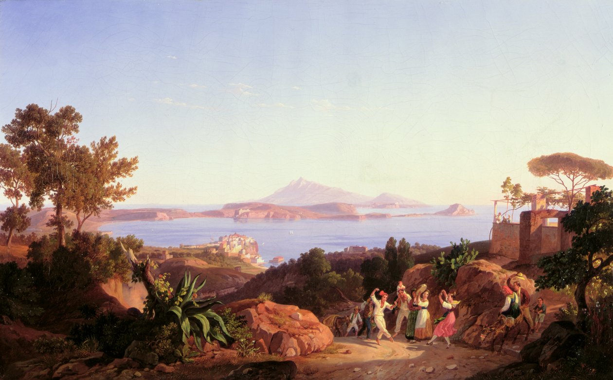 Näkymä Pozzuolinlahdelle ja Solfatara-vuorelle, n. 1830 tekijältä Carl Wilhelm Goetzloff