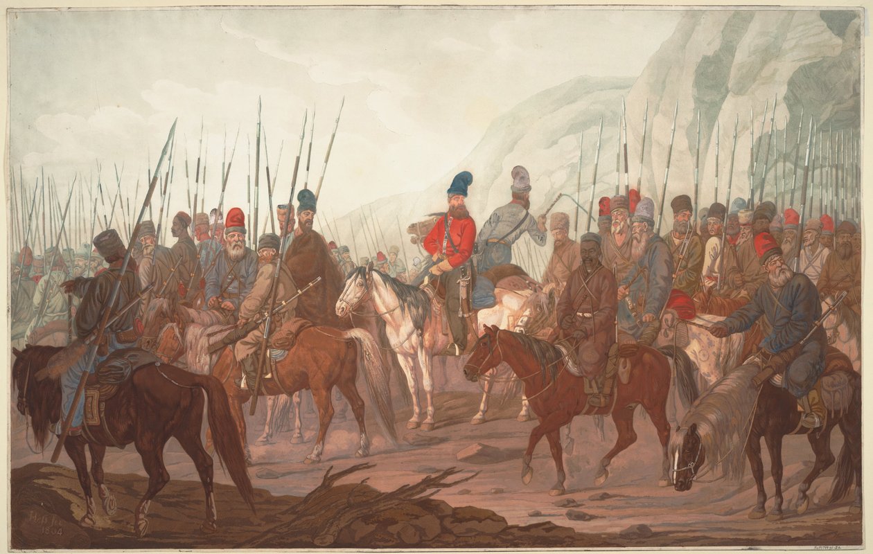 Uralin kasakkojen marssi Böömin halki heinäkuussa 1799, 1800 tekijältä Carl Adolph Heinrich Hess