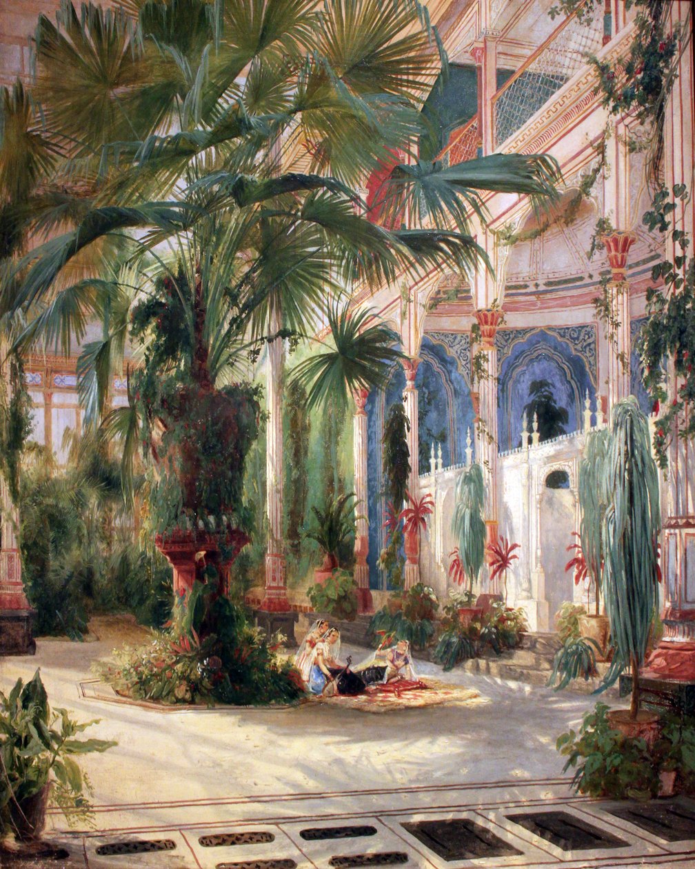 Palmutalon sisällä Pfaueninselillä Potsdamin lähellä sijaitsevassa Palm House -rakennuksessa tekijältä Carl Blechen