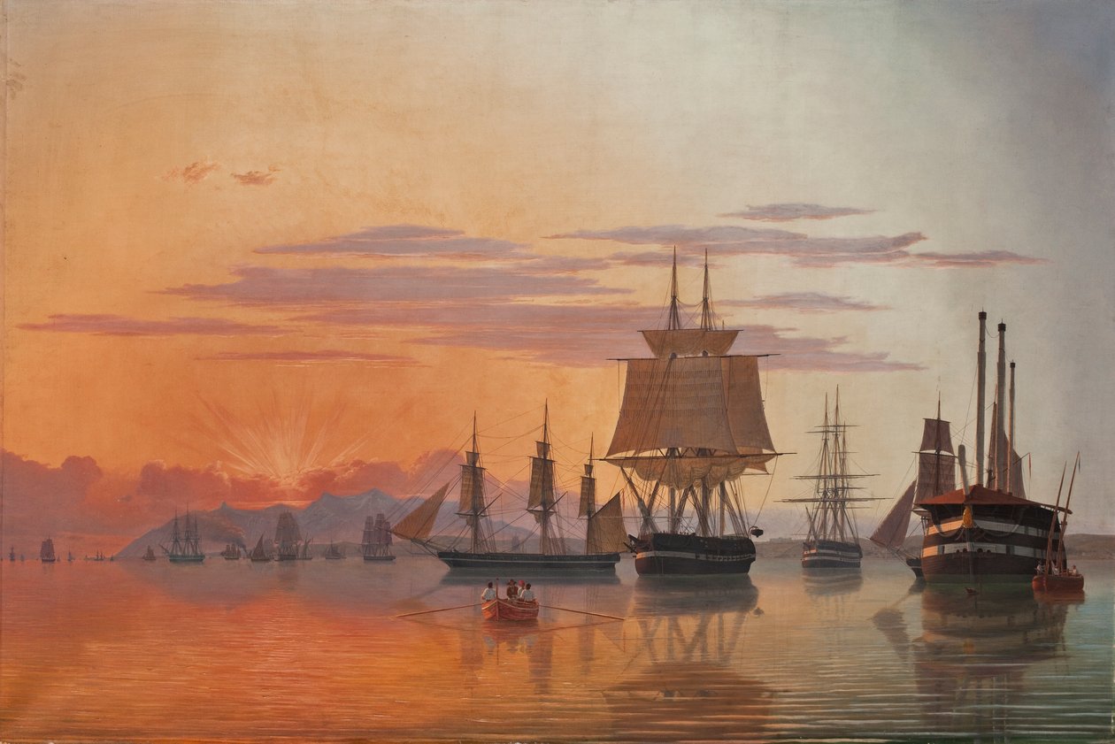 Fregatti Thetis ja korvetti Flora Tejo-joella, 1844. tekijältä Carl Dahl