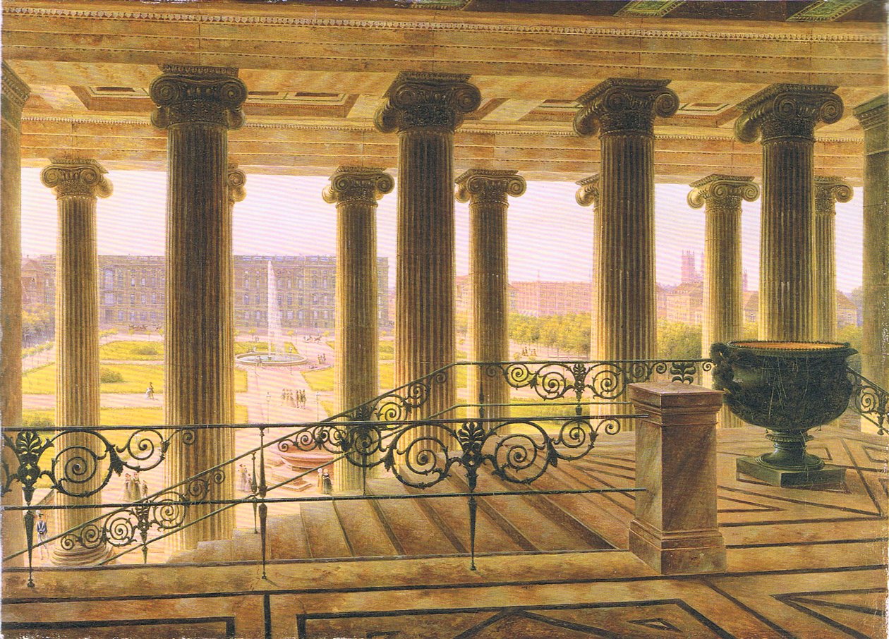 näkymä uudesta museosta huvipuistoon ja kuninkaalliseen palatsiin Berliinissä tekijältä Carl Daniel Freydanck
