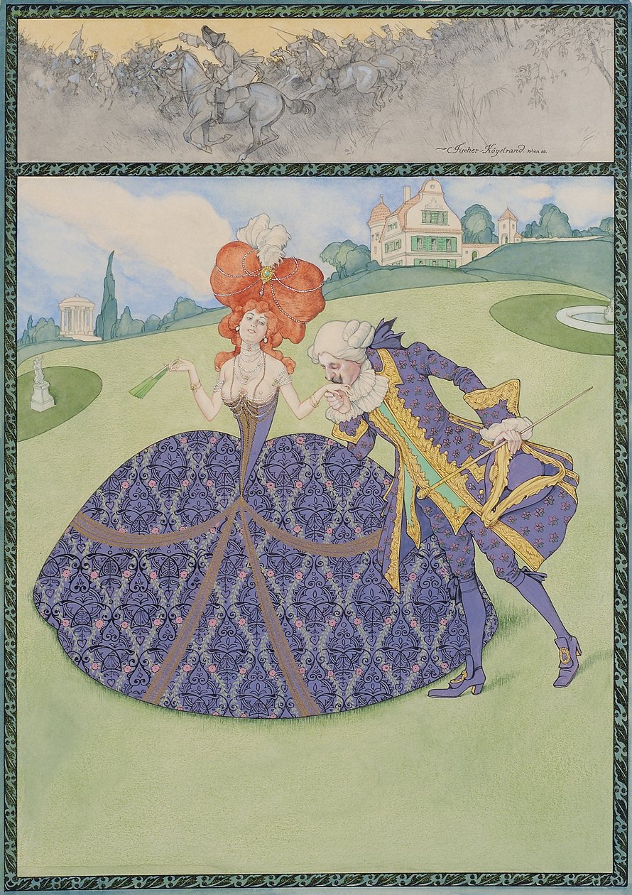 Elegant Paar im Garten ("Servir le roi – serve les dames") tekijältä Carl Fischer Köystrand
