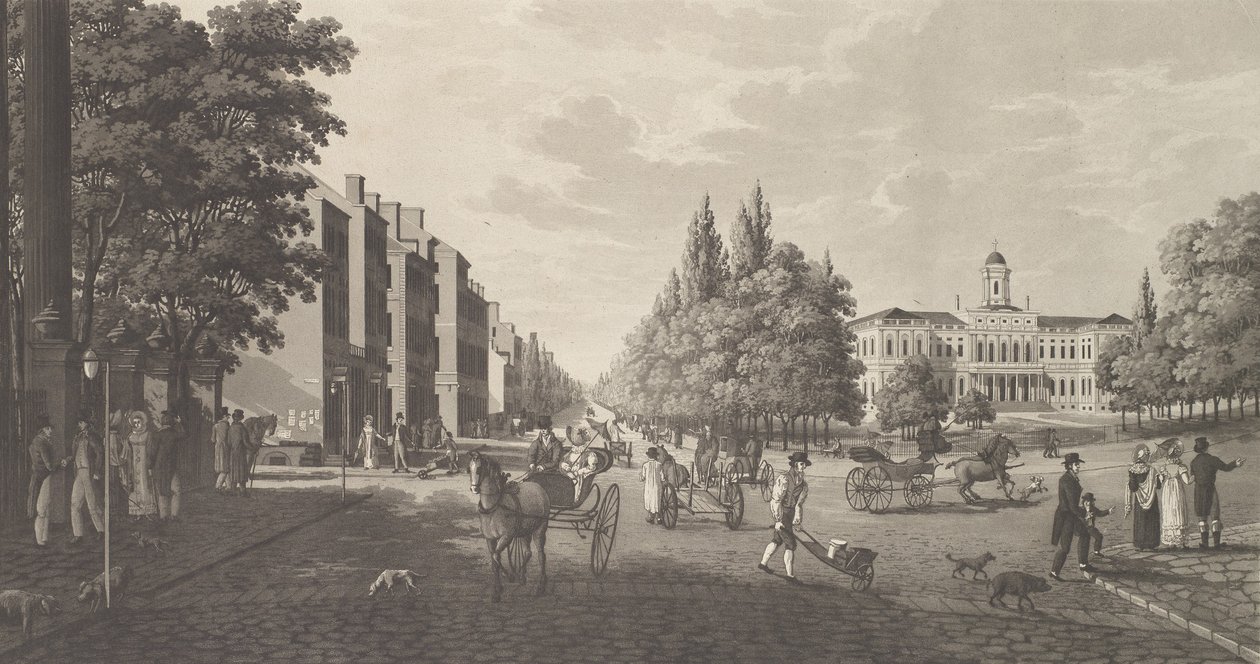 Broadway ja kaupungintalo New Yorkissa Broadway ja kaupungintalo New Yorkissa, 1824. tekijältä Carl Fredrik Akrell