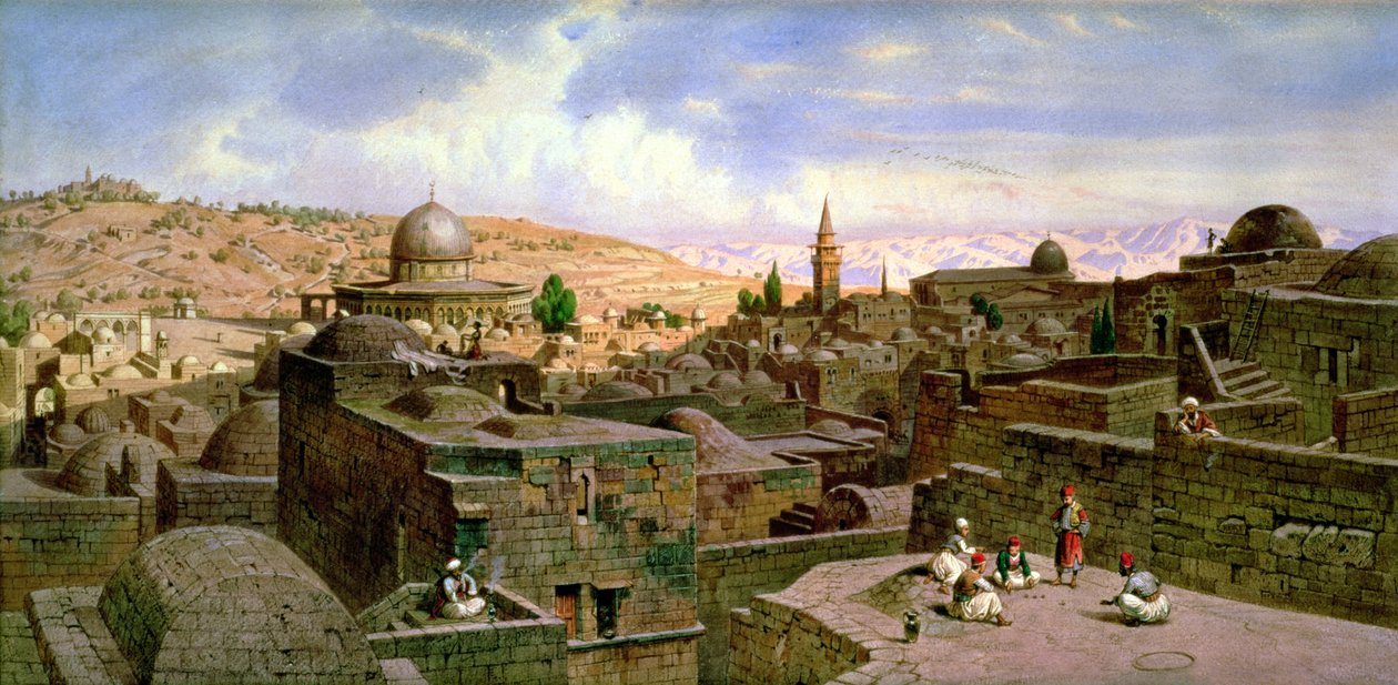 Näkymä Jerusalemiin ja Pyhän kallion kupoli, 1864 tekijältä Carl Friedrich Heinrich Werner