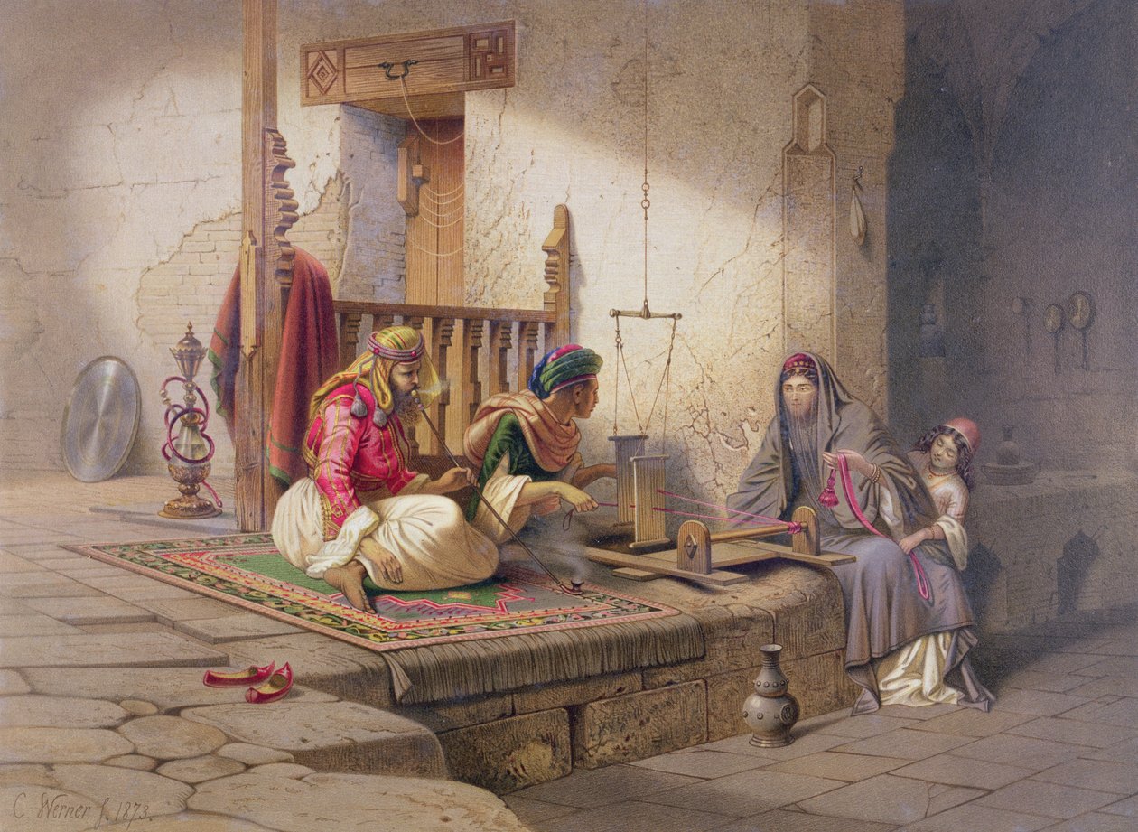 Kutoja Esnassa, yksi G.W. Seitzin 24 kuvituksesta, painettu noin vuonna 1873. tekijältä Carl Friedrich Heinrich Werner