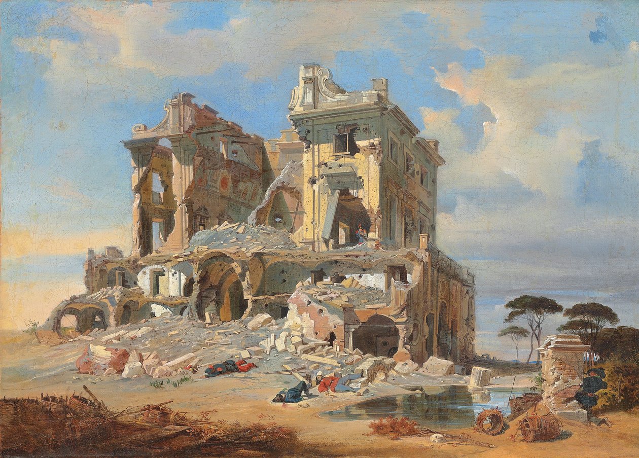 Casino dei Quattro Ventin taistelu Rooman piirityksen aikana, 1849 tekijältä Carl Friedrich Heinrich Werner