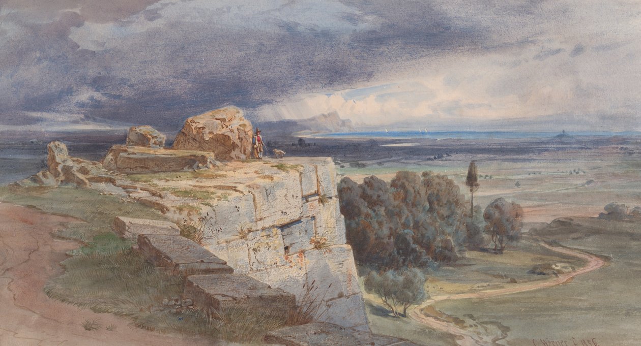 Näkymä Norbasta pohjoisesta kohti San Felice Circeoa, 1856. tekijältä Carl Friedrich Heinrich Werner