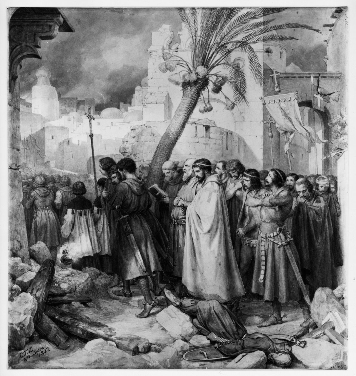 Ristiretkeläisten kulkue Jerusalemissa 1099 tekijältä Carl Friedrich Lessing