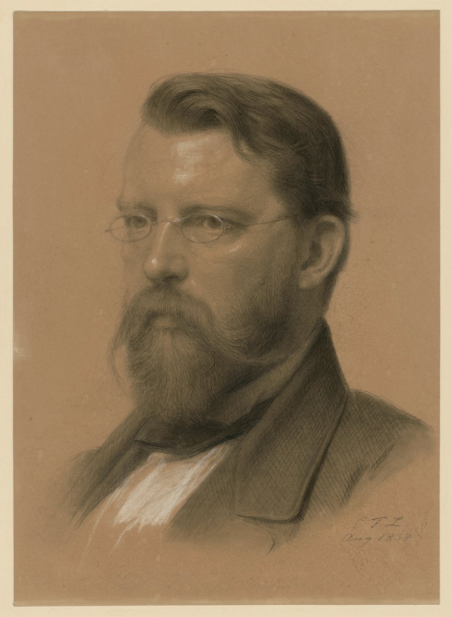 Historiamaalari Emanuel Leutze, silmälasipäinen rintakuva vasemmalle tekijältä Carl Friedrich Lessing