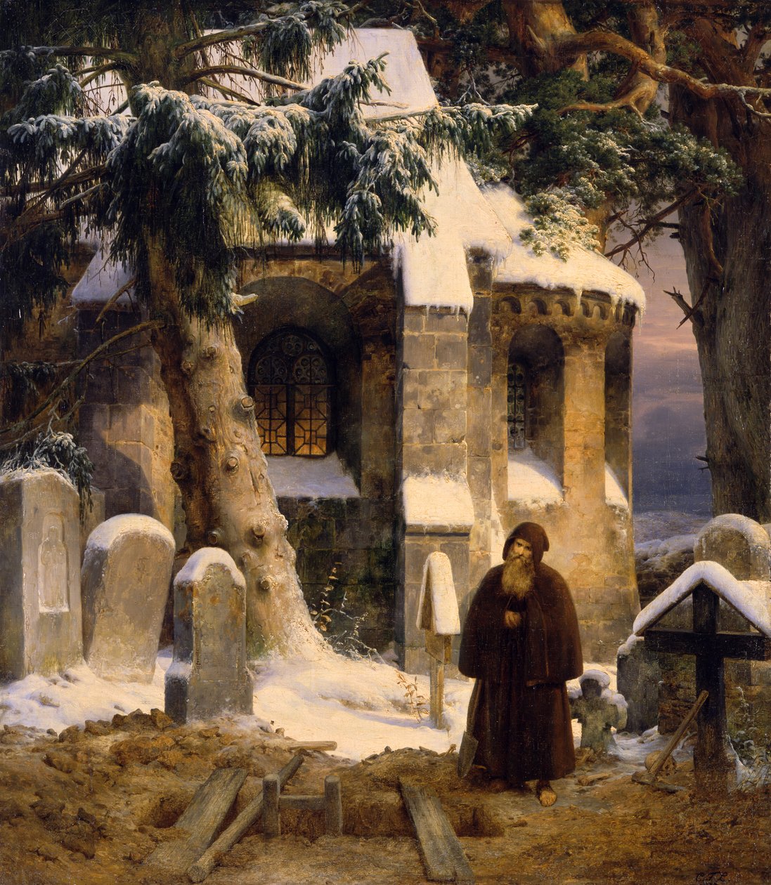 Luostarin hautausmaa lumessa tekijältä Carl Friedrich Lessing