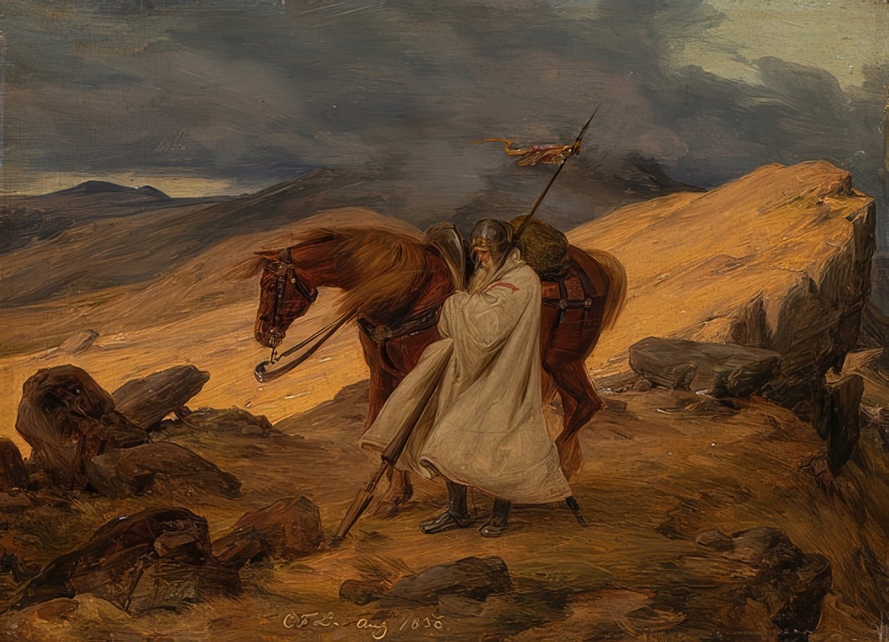 Ristiretkeläiset vartiossa vuorilla. 1836 tekijältä Carl Friedrich Lessing