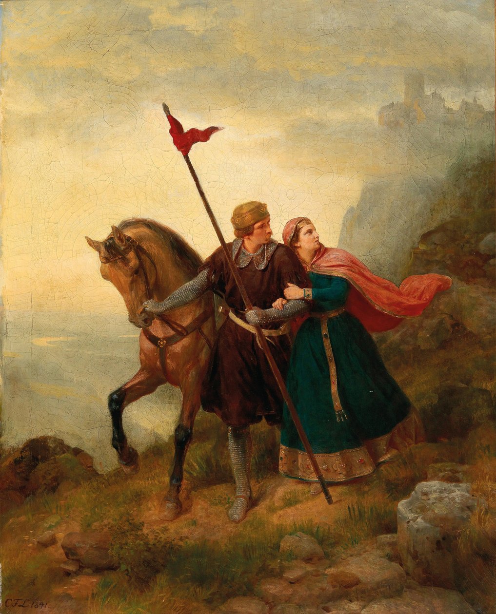 Walther ja Hildegund pakenevat, 1841. tekijältä Carl Friedrich Lessing