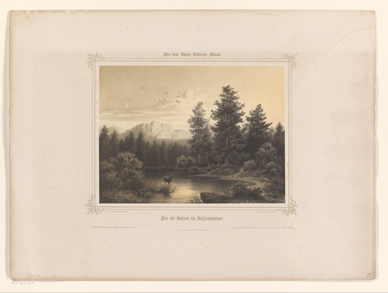 Näkymä Salzkammergutin veteen Flus der Gossau im Salzkammergut (otsikko esineessä) Albumi esitelty Louis I:lle Baijerista (sarjan nimi) König-Ludwigin albumi (sarjan nimi) tekijältä Carl Friedrich Würthle