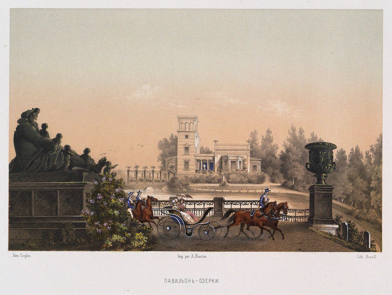 Pink-paviljonki Ozerki-paviljonki Peterhofin puistossa, 1853. tekijältä Carl Friedrich Ziegler von Schaffhausen