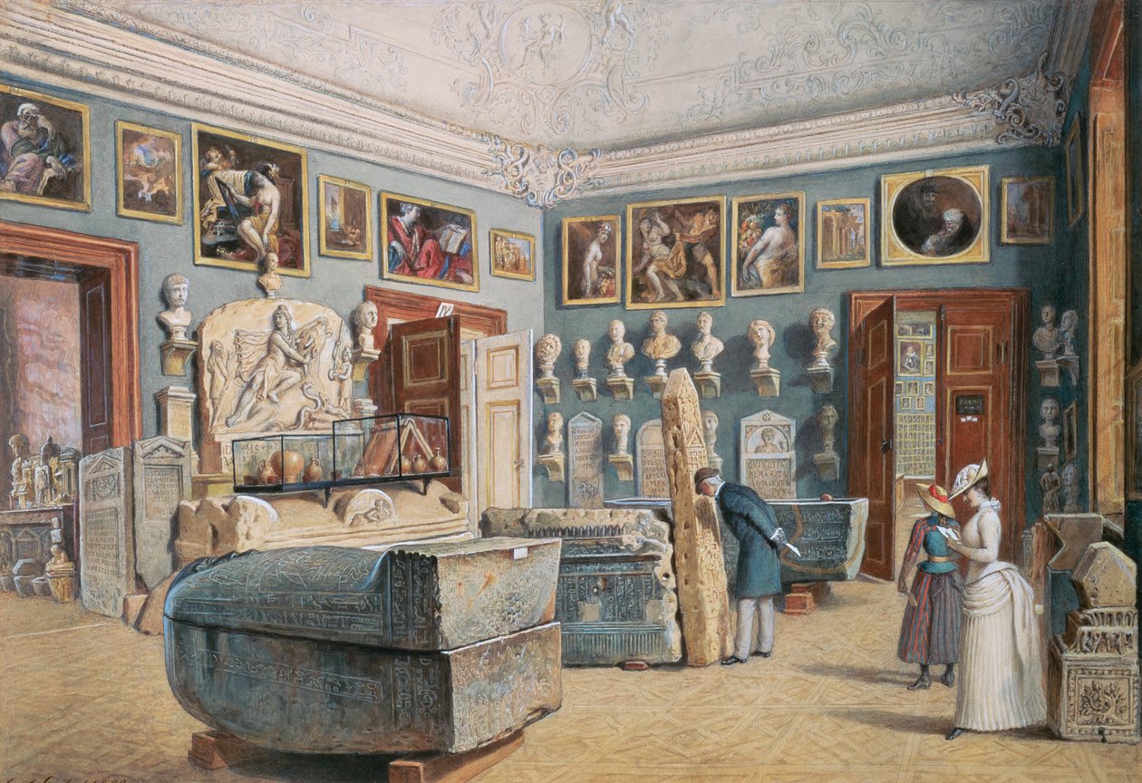 Huone, jossa on Mithras ja egyptiläiset sarkofagit tekijältä Carl Goebel d. J.