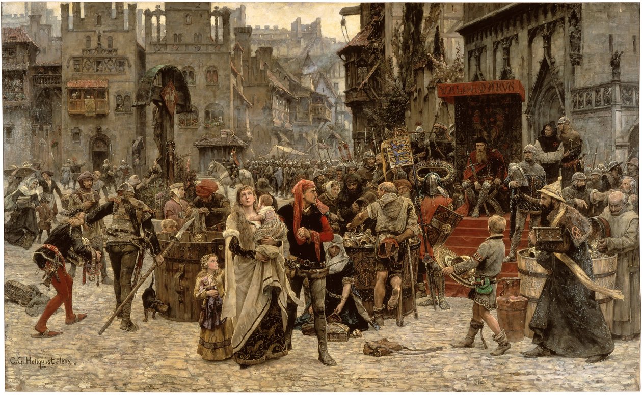 Ruotsiksi: Valdemar Atterdag vaatii Visbystä lunnaita vuonna 1361.
 Valdemar Atterdag pitää Visbyn lunnaiksi, 1361. tekijältä Carl Gustaf Hellqvist