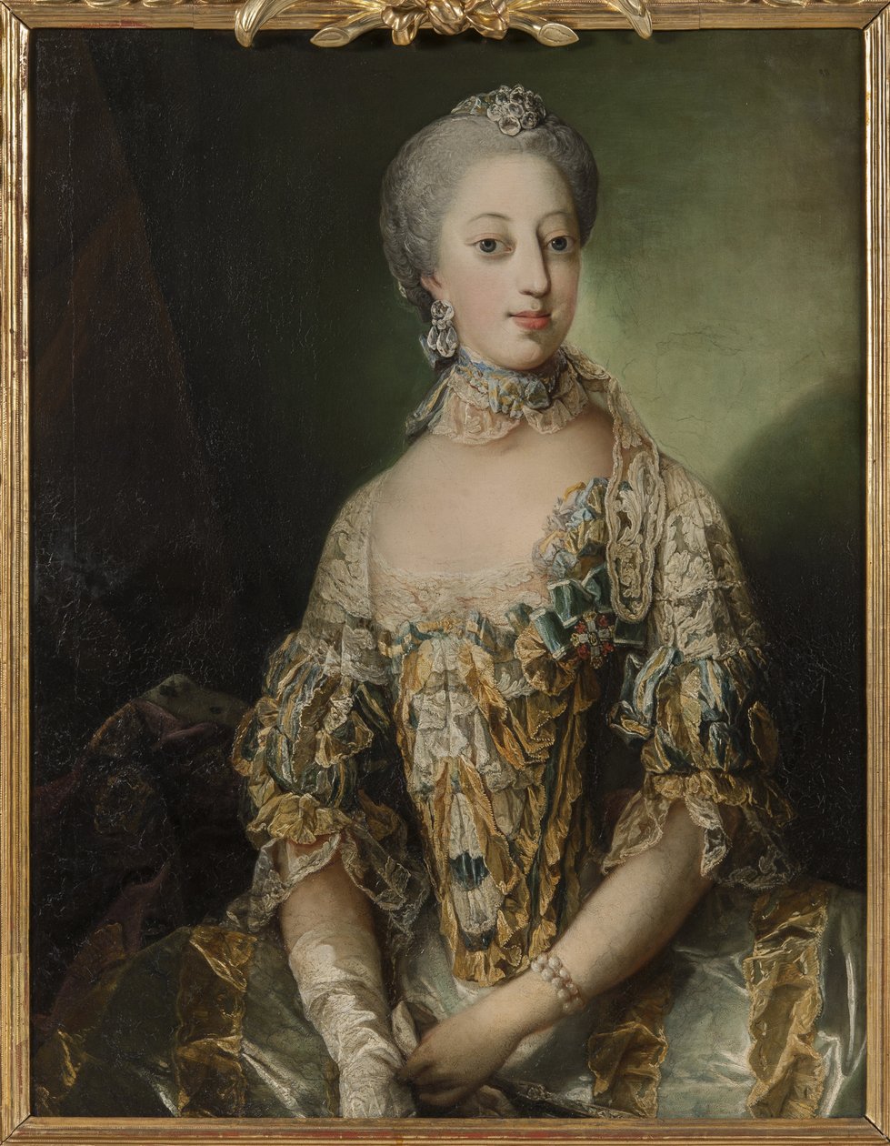 Sophie Madeleine Tanska, Ruotsin kuningatar - Muotokuva Sophia Magdalena Tanskasta (1746-1813), Ruotsin kuningatar, Pilo, Carl Gustaf (1711-1793). Öljy kankaalle tekijältä Carl Gustaf Pilo