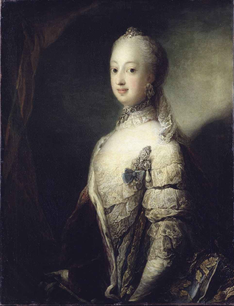 Sophie Madeleine Tanskan, Ruotsin ja Suomen kuningatar - Muotokuva Sophia Magdalena Tanskasta (1746-1813), Ruotsin kuningatar, Pilo, Carl Gustaf (1711-1793). Öljy kankaalle tekijältä Carl Gustaf Pilo