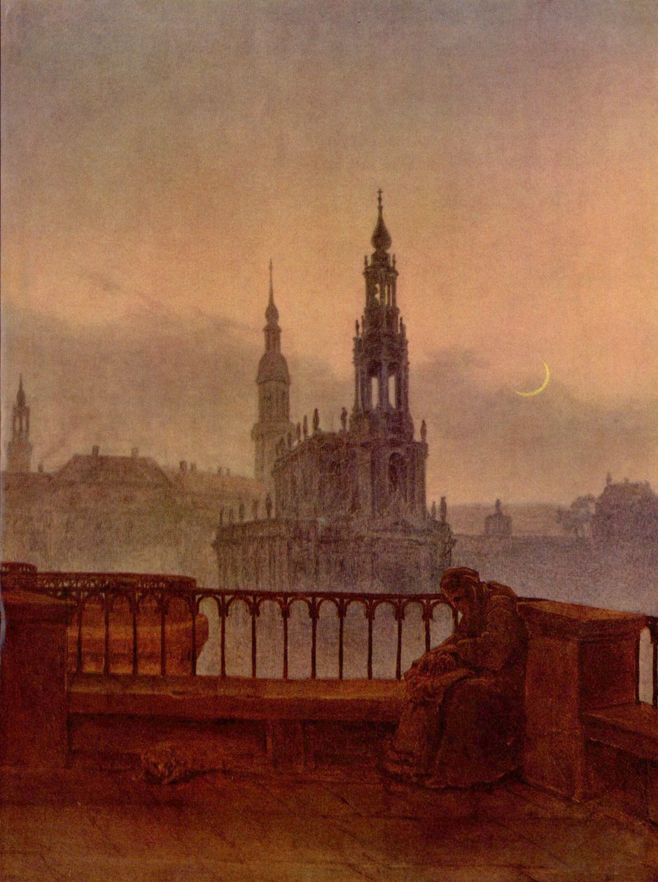 Saksa: Näkymä Dresdeniin Brühlin terassilta Näkymä Dresdeniin Brühlin terassilta tekijältä Carl Gustav Carus