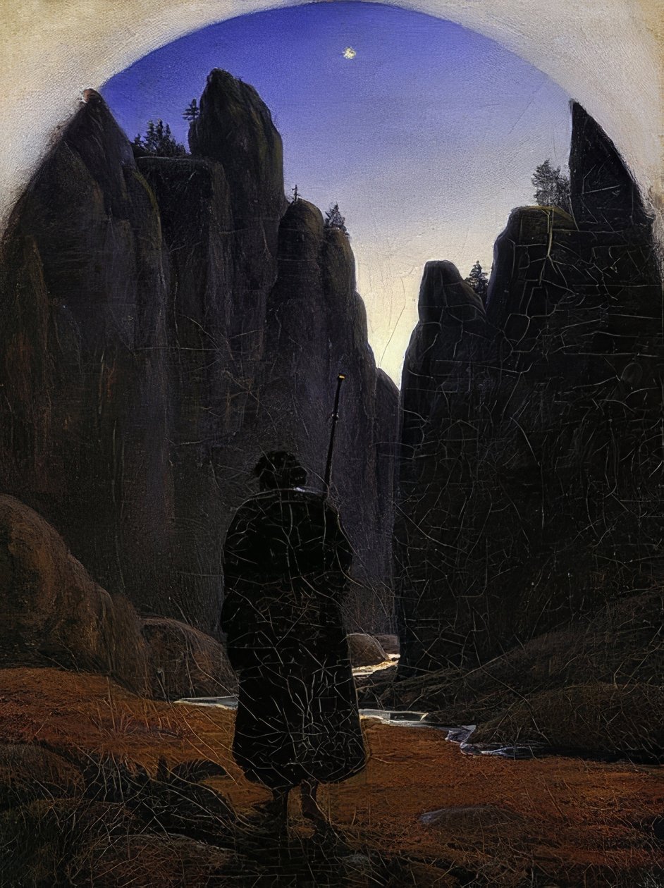 Pyhiinvaeltajat kalliolaaksossa. Noin 1820 tekijältä Carl Gustav Carus