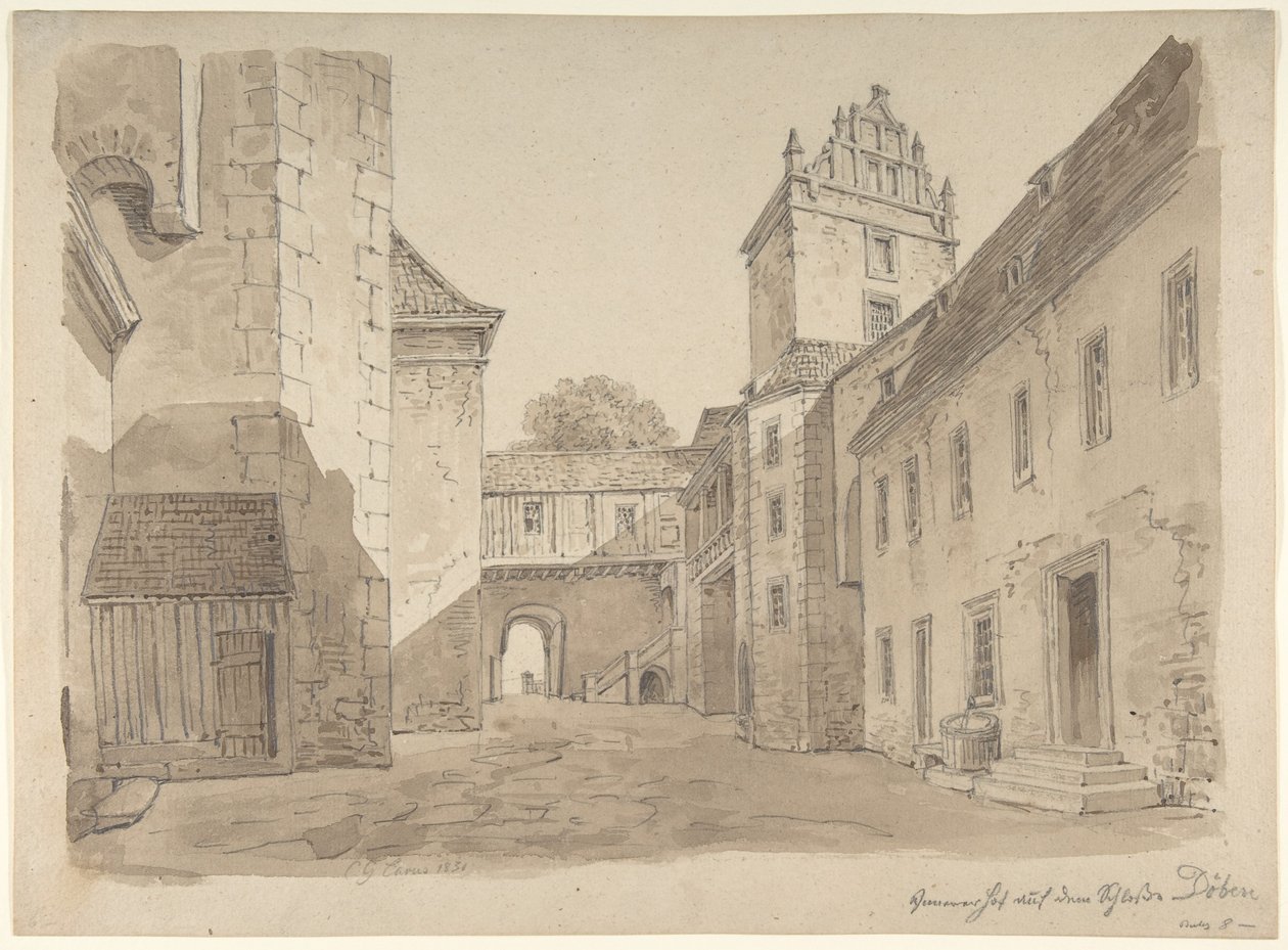 Näkymä Döbenin linnan pihalle tekijältä Carl Gustav Carus