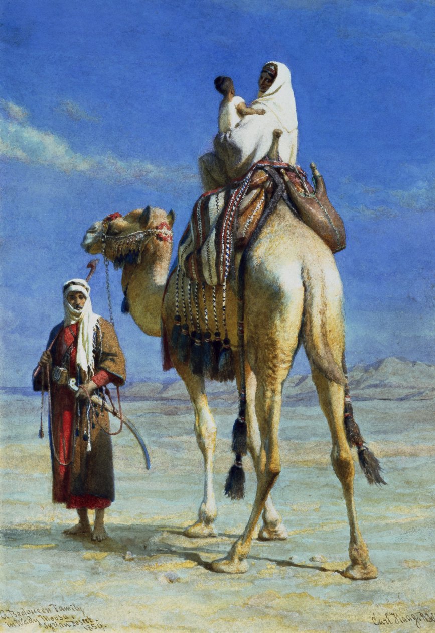 Bedueen-perhe Wady Mousassa, Syyrian autiomaassa, 1859 tekijältä Carl Haag