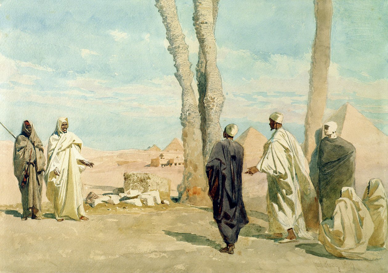 Beduiinit Saharan autiomaasta tiedustellen Gizassa, 1859 tekijältä Carl Haag