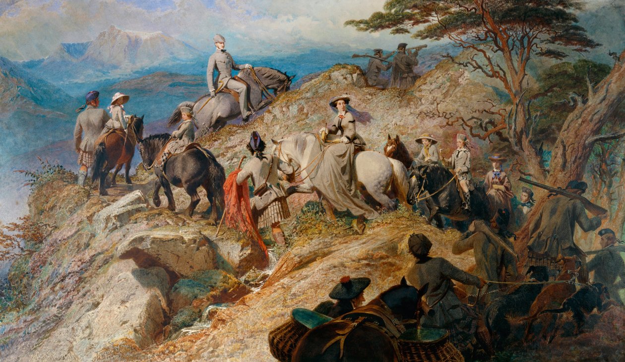 Aamu Ylämaalla. Kuninkaallinen perhe nousemassa Lochnagariin, 1853 tekijältä Carl Haag