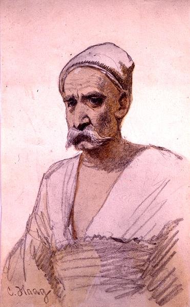 Egyptiläisen hahmon tutkimus (kynä ja akvarelli paperille) tekijältä Carl Haag