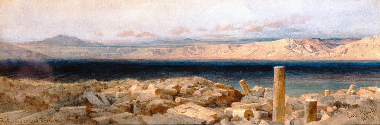 Muinaisen Tiberiaksen rauniot, 1859 (wc ja kynä paperille) tekijältä Carl Haag
