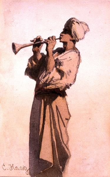 The Snake Charmer (akvarelli paperille) tekijältä Carl Haag