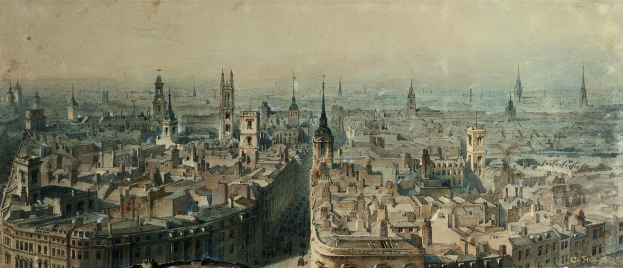 Näkymä Lontooseen pohjoiseen katsovalta monumentilta, 1848 tekijältä Carl Haag